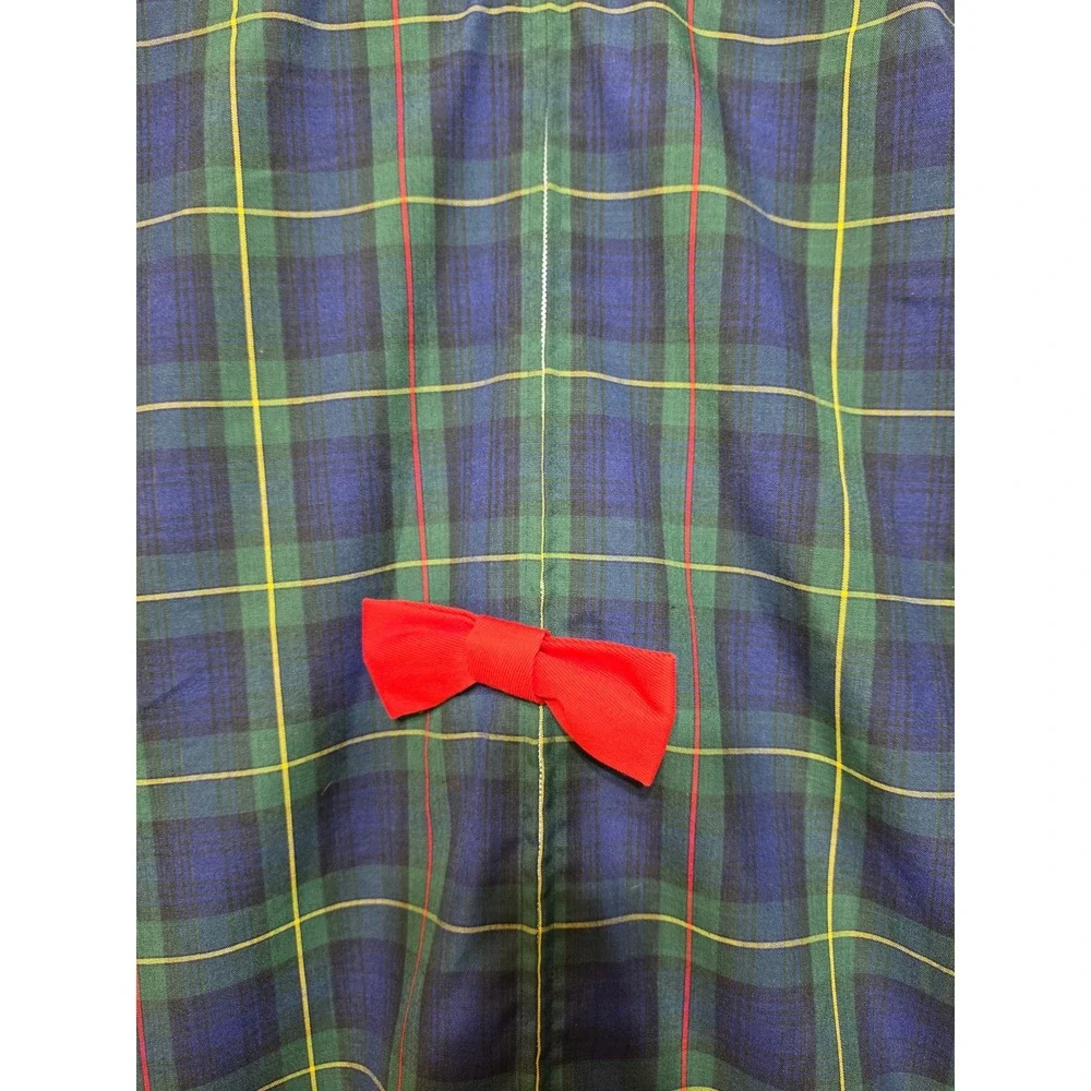 Vintage Tanner Plaid Garment Bag Green Blue Red Bows Travel Suit Dress Cover